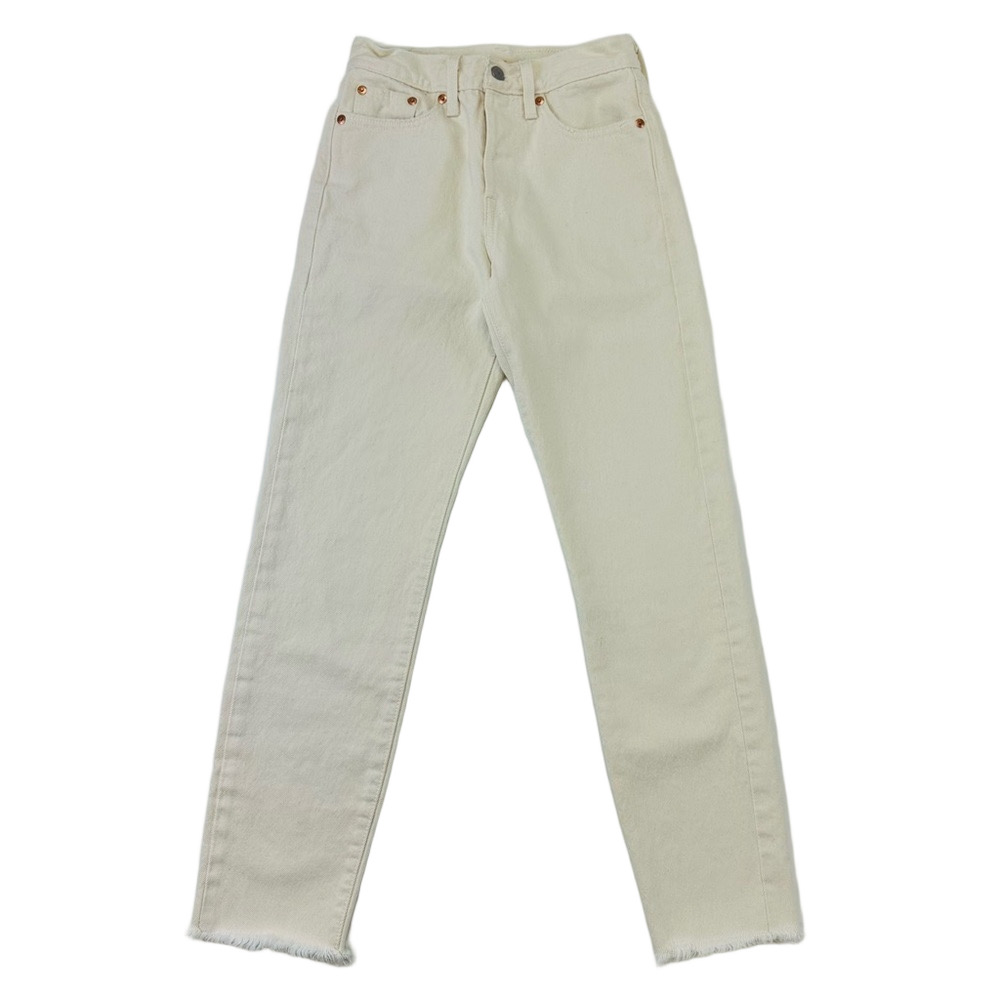 Levis Wedgie ICON fit ecru jeans Size 24in Raw hem Button fly Summer Casual